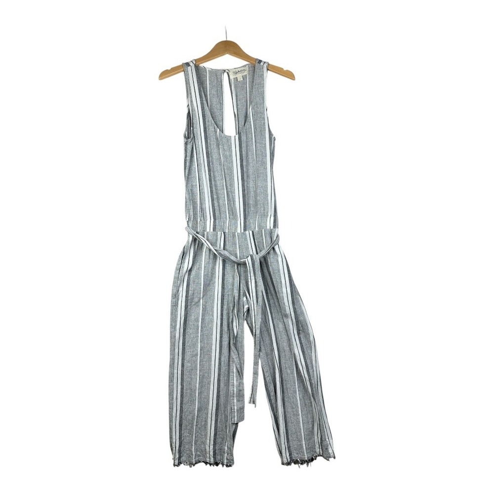 Cloth & Stone Striped Linen Blend Sleeveless Jumpsuit size Small Gray/White